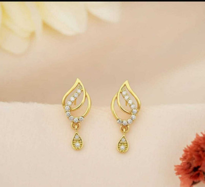 MM Immitation 1 Gram Gold Plated American Dioman Stude Earrings for Women pack of 2 Brass Stud Earring