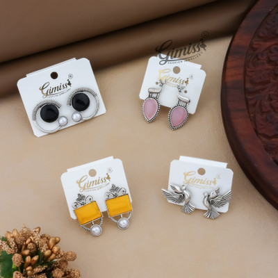 Gimiss Oxidised Silver Multicolor Alloy Stud Earring, Earring Set, Jhumki Earringe Alloy Stud Earring, Earring Set, Jhumki Earring