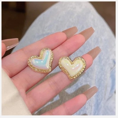 RV YUWON Heart Shaped Princess Pearl Stud Earrings Cubic Zirconia Alloy Stud Earring