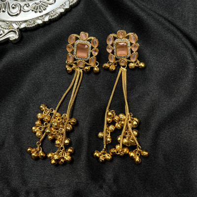 Banarashe Kashmiri Pink Stone Alloy Jhumki Earring