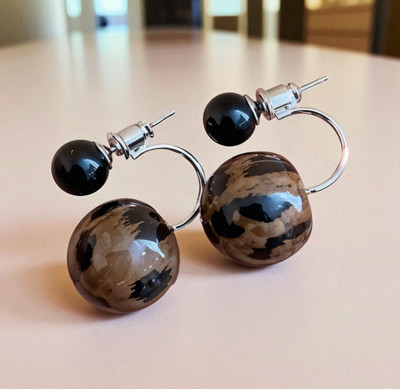 RAPPERSSHOP Black brown double ball earrings Alloy Drops & Danglers, Jhumki Earring, Earring Set