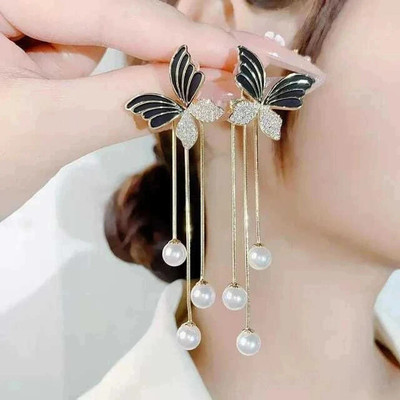 Tiso Trending Korean Black Butterfly Chain & Earring For Women & Girl 2 Pcs/Set Cubic Zirconia, Diamond Alloy Drops & Danglers, Hoop Earring, Huggie Earring, Tassel Earring, Earring Set Tiso Trending Korean Black Butterfly Chain & Earring For Women & Girl 2 Pcs/Set Cubic Zirconia, Diamond Alloy Drops & Danglers, Hoop Earring, Huggie Earring, Tassel Earring, Earring Set