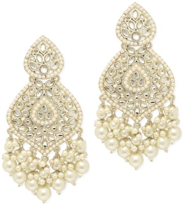 fabula Gold Tone Jadau Kundan & Pearls Large Ethnic Drop Beads, Crystal Alloy Drops & Danglers