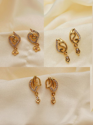 Geminifabrics COMBO SET OF GOLD PLATED ANTI TARNISH AMERICAN DIAMOND CLASSIC EARRING AND STUD. Brass Drops & Danglers