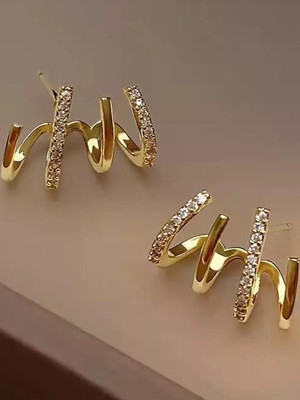 Dressberry Korean Gold Plated Cubic Zirconia Studded 4 Earring Effect Claw Stud Earrings Cubic Zirconia Alloy Stud Earring