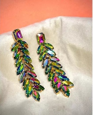 BBY2YNG Self Design Earring For Girls & Women (Long Rainbow) Crystal Metal Drops & Danglers