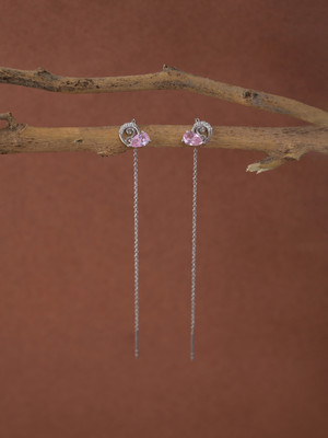 CLARA Pink Pear Cubic Zirconia Sterling Silver Ear Thread