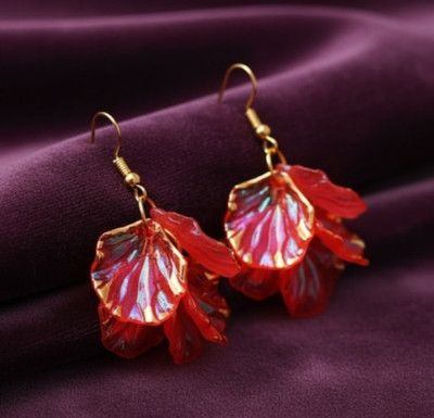 pas Unique red golden korean Earrings for girls & women for party wear Alloy Earring Set, Stud Earring, Drops & Danglers