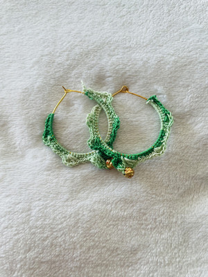 NaipunyaCraft Green Crochet with beadsartificial bead hoop loop earring Cotton Dori Drops & Danglers