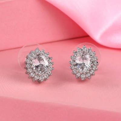 Estele Rhodium Plated CZ Fascinating Earrings for Women Cubic Zirconia Brass Stud Earring