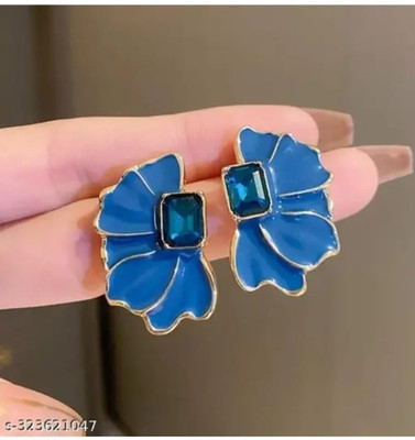 RISHASTYLE Navy blue shine earrings with AD stone Zircon Alloy Stud Earring