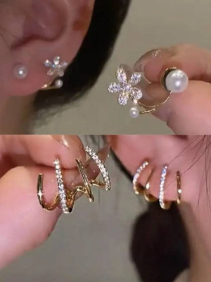 HM Creations Bling Blogger Daisy Earrings Pearl Alloy Stud Earring, Earring Set, Hoop Earring, Huggie Earring, Plug Earring