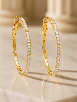 RUBANS 18K Gold-Plated Brass Statement Round Hoop Earrings with Cubic Zirconia Brass Hoop Earring