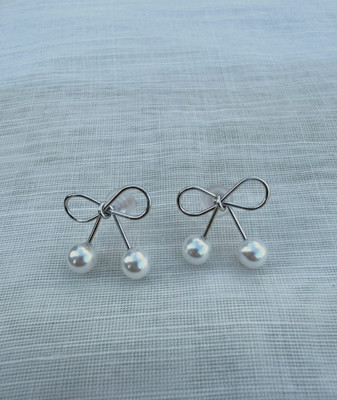AVELIA Bow Shape Drop Ear Rings | Infinty Shape Earrings Pearl Alloy Stud Earring