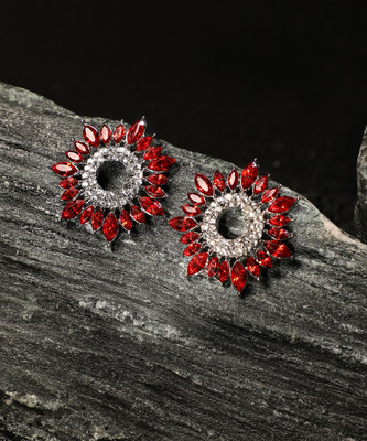 SOHI Women's Luminous Lagoon Stud Earrings - Ruby Red Alloy Stud Earring