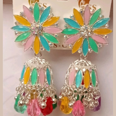 Reshu TRADITIONAL MULTI COLOUR JHUMKHAS Agate Brass Jhumki Earring