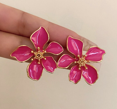 AKISON JEWELS Pink Flower Stud Earrings For Women Girls Korean earring korean jewelry Floral Alloy Earring Set, Stud Earring