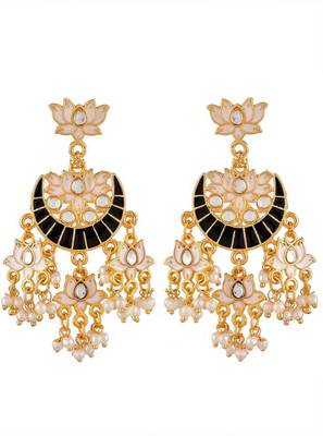 Fashion Fusion Gold Plated Meena Work Pearl Beads Jhumki Earrings For Women & Girls Brass Jhumki Earring