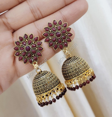 Jeweave Ethnic Floral Design Jhumki Earrings | Sunflower Style Ethnic Jewelry Alloy Jhumki Earring