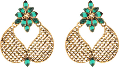 Arti creations Stylish Gold Plated Kundan Studded Beads Drop Danglers Chandbali Earrings Cubic Zirconia Brass Drops & Danglers, Chandbali Earring