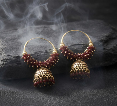 Vinayak South Indian Ethnic Aqua Blue Color Oxidized Hoop Jhumka Earrings for Women Alloy Jhumki Earring