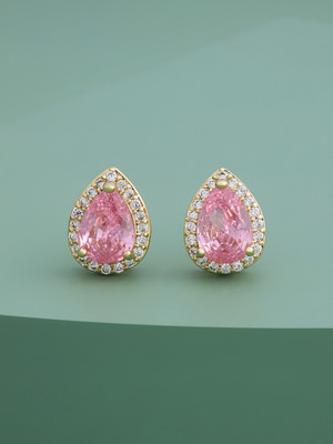 Kushal's Fashion Jewellery Pink Gold-plated Party Zircon Trendy Stud Earring Zircon Copper Stud Earring