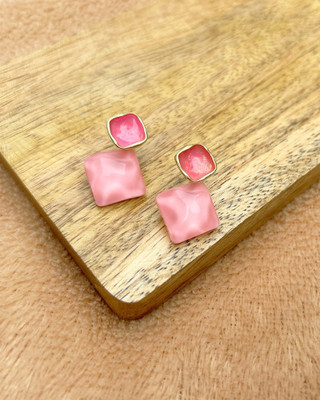 MAHADEV CREATION Square Shape Pink Korean Earring Crystal Alloy Stud Earring