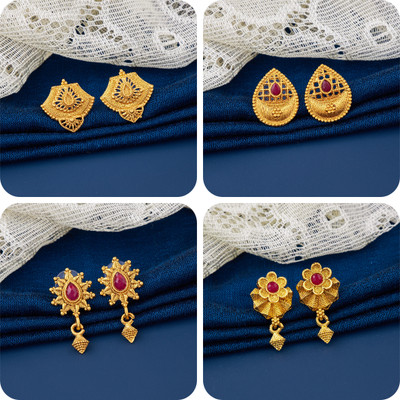 LaChoiceIt Pack of 4 Pair Traditional Gold Pleted Earring Collection Brass Earring Set
