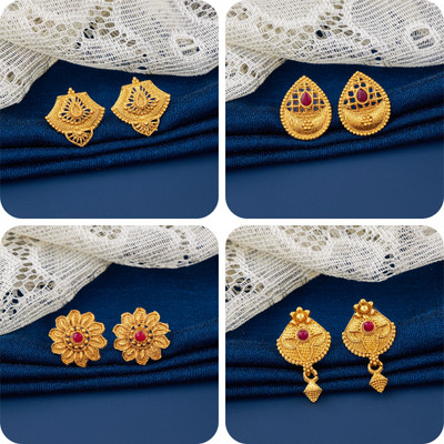LaChoiceIt Pack of 4 Pair Traditional Gold Pleted Earring Collection Brass Earring Set