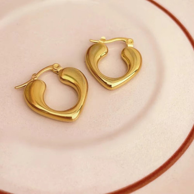 CARIA Trendy Korean Style Love Heart Smooth Earrings for Women Stainless Steel Hoop Earring