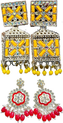 Hernger traders Earring-Box-03_01 & Meenakari_Flower_Red_03 Cubic Zirconia Alloy Earring Set