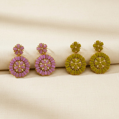 The MS Hub Pack of 2 Statement Earrings for Women & Girls | Yellow & Grey Dangle Earrings Beads Alloy Drops & Danglers
