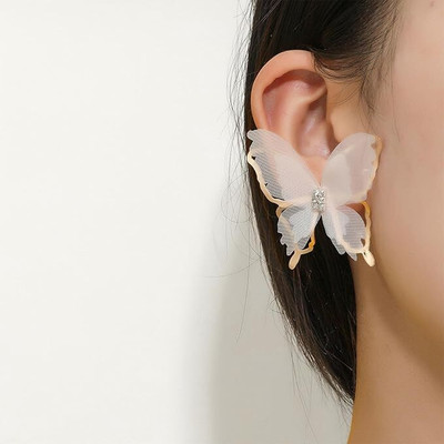 RAPPERSSHOP Double Layer Tulle Wing Design | Lightweight Exaggerated Statement Earrings Cubic Zirconia Alloy, Brass Earring Set, Stud Earring