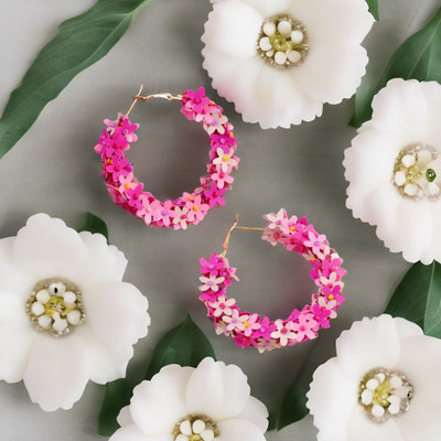 Jewelgenics Handmade Pink Beaded Hoop Earrings Beads Alloy Drops & Danglers