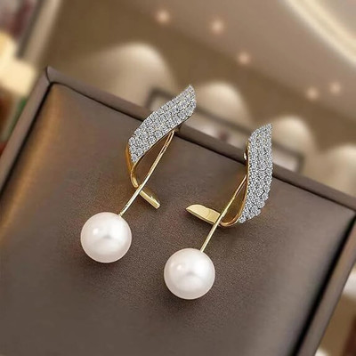 Elara Trendy Earrings For Women Girls Korean western Stylish fancy light weight Pearl Alloy Stud Earring, Tunnel Earring, Hoop Earring, Huggie Earring, Drops & Danglers