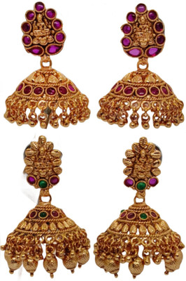 DK FASHION GOLD PLATED ZUMKI EARRING-1ER10-GOLD Ruby Brass Jhumki Earring