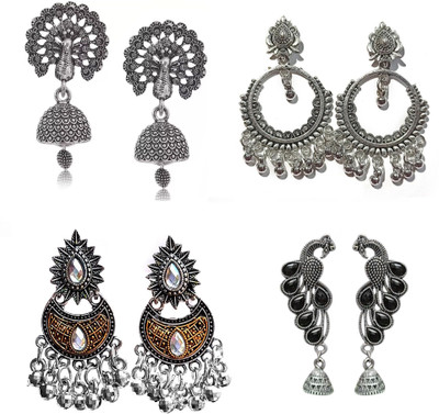 Jhumka Street Dual Tone jhumka Earrings for girls and Women stylish Pack of 4 Alloy Jhumki Earring