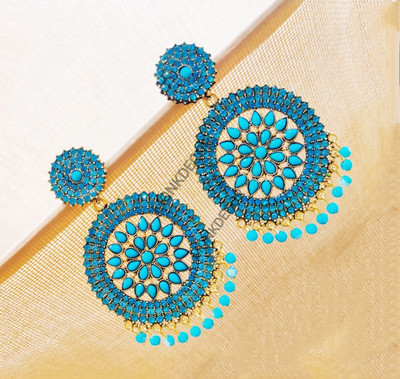 MONKDEOCR Stylish Round Gola Stone Artificial Alloy Stud Earring