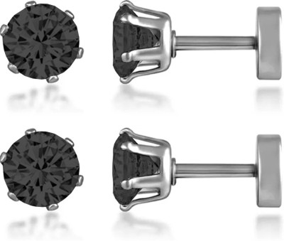 Love And Promise Single Stone Black Diamond Silver Piercing Stud For Men& Women 1 Pair Metal Stud Earring