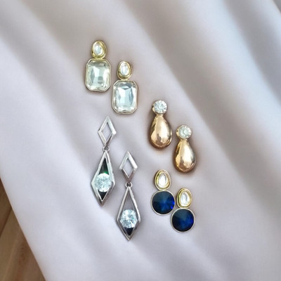 Bee's Knees Bee's Knees American Diamond Statement Studs set of four for part and daily wear Alloy Stud Earring, Earring Set