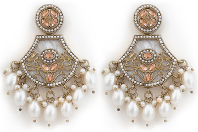 jodira 18K Gold Plated Pearl Dangler Earrings Alloy Chandbali Earring