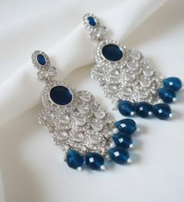 pas Unique blue silver Bead Stone Jhumka Earrings for girls & women for party wear Cubic Zirconia, Crystal, Beads Alloy Jhumki Earring, Earring Set, Chandbali Earring