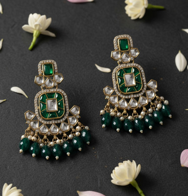 Meira Jewellery Stylish Kundan and Stone Studded Designer Heavy Earring Brass Drops & Danglers