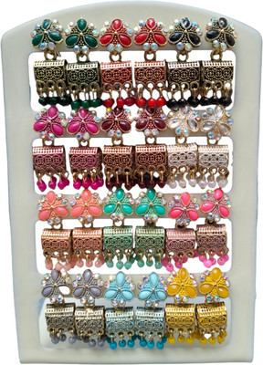 Jiyansh Trading New Fancy Small Earrings Pack Of 12 Pair Cubic Zirconia Alloy Jhumki Earring