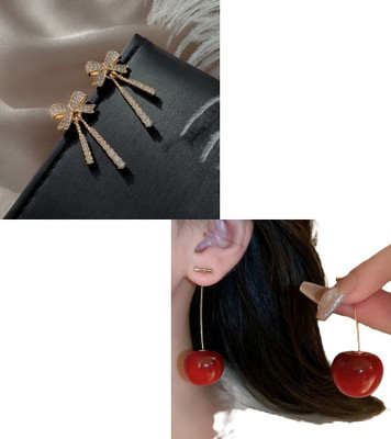 Celestria Bow Shaped Zircon Drop Stud Earrings Alloy Stud Earring, Drops & Danglers, Drops & Danglers
