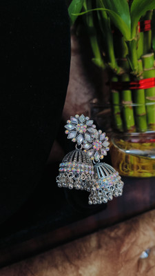 MHASAH Royal Silver & Pink Crystal Jhumka Earring Crystal Alloy Jhumki Earring