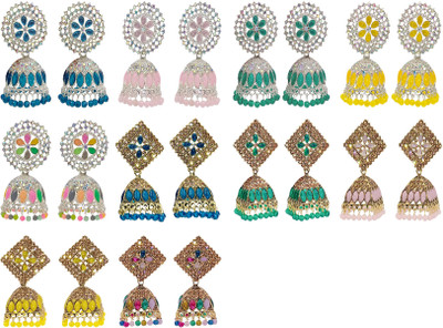 Malana Merino Pack of 10 Jhumka Earrings Beautiful Women Jhumki Wedding Accessories Jewelry Alloy Jhumki Earring