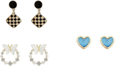 RTrinket Korean Valentine 3 Combo: Elegant and Stylish Earring Trio for a Romantic Look Alloy Tassel Earring, Earring Set, Clip-on Earring, Hoop Earring, Plug Earring, Jhumki Earring
