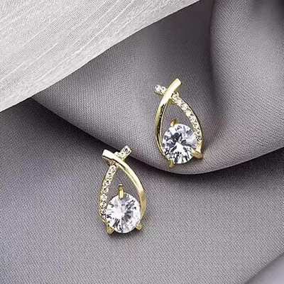 Jassa Korean Gold-Plated Diamond Stud Earrings For Women & Girls Diamond Alloy Cuff Earring