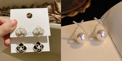 Celestria Combo Black and White Pearl Earrings 2 pair in 1 set Alloy Stud Earring, Stud Earring